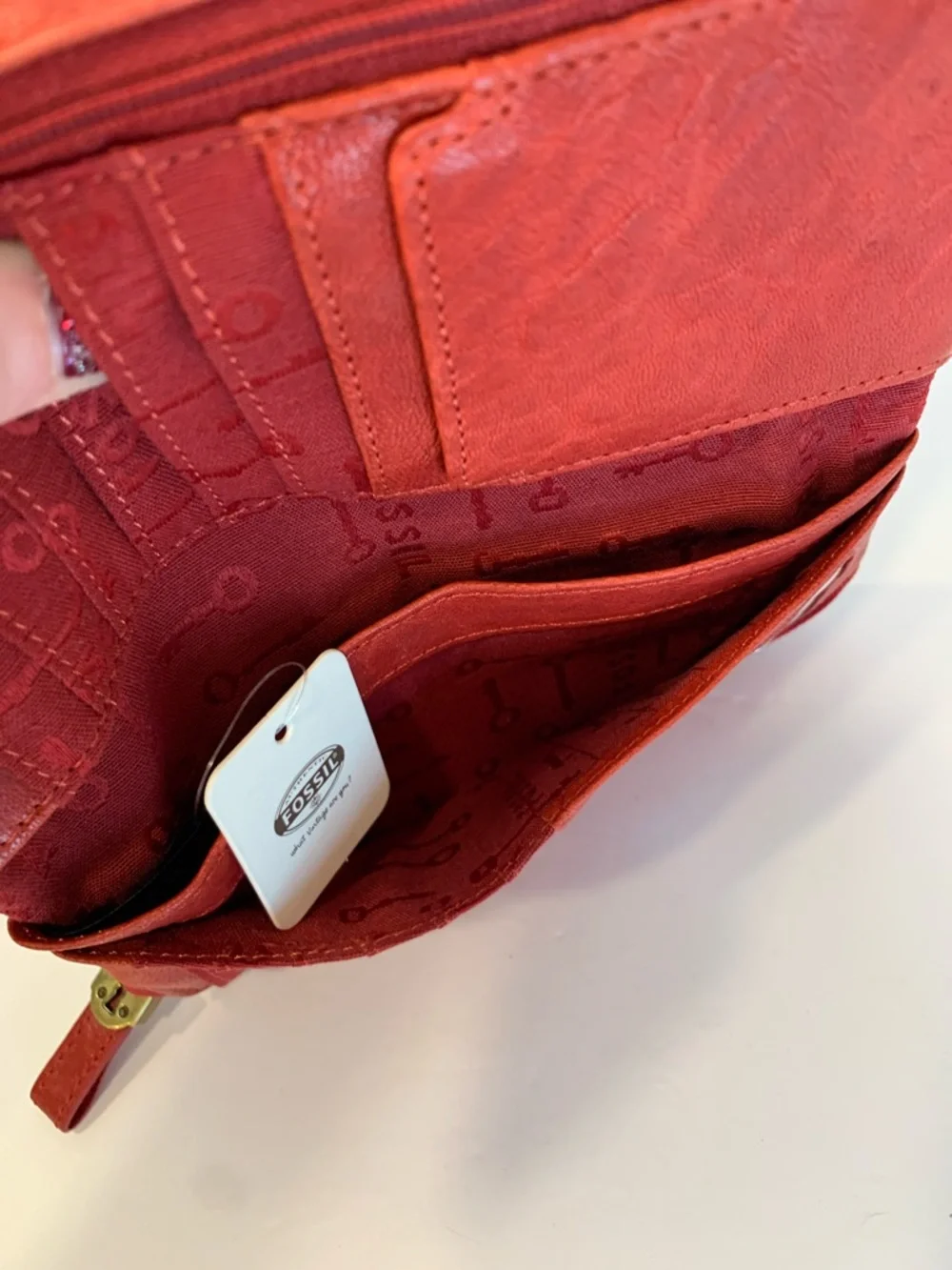 Fossil Red Scarlet Leather Penelope Wallet clutch with Robot Applique New NWT - Picture 12 of 16